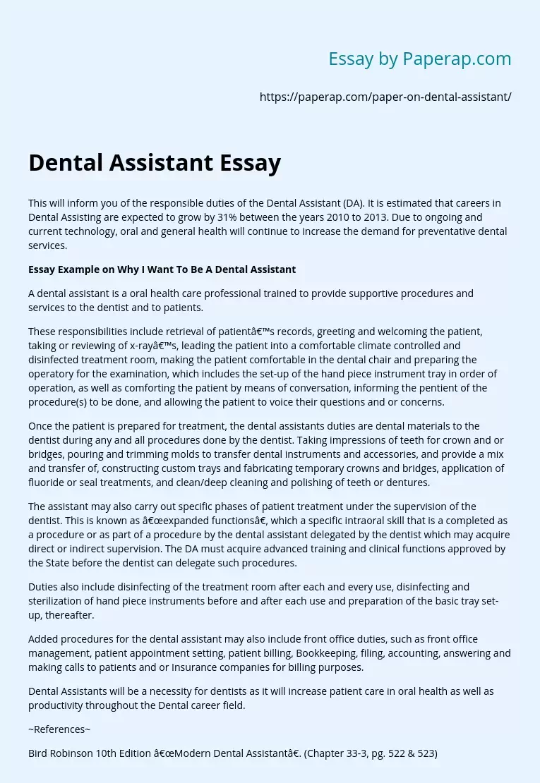 Dental Assistant Essay