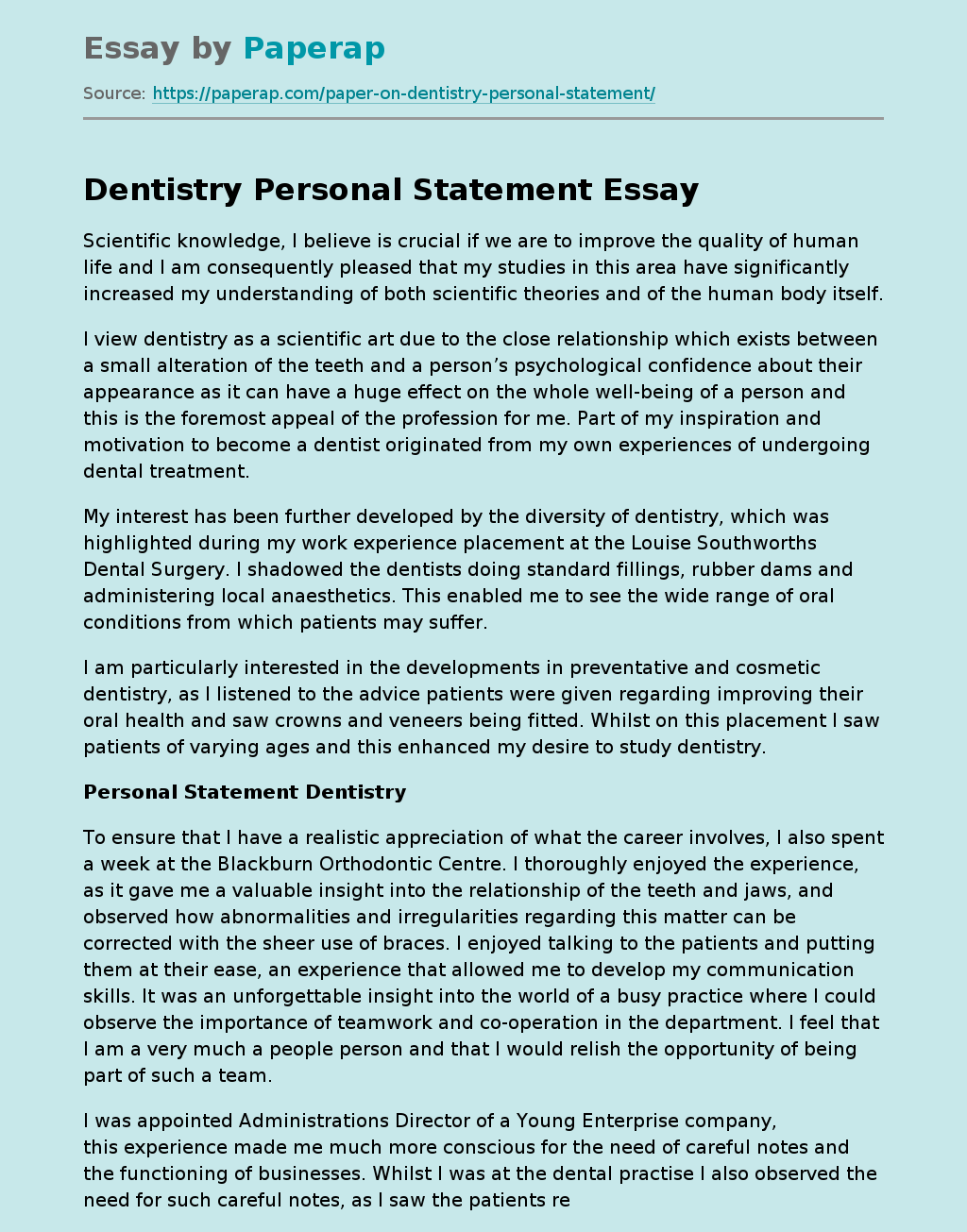 Dentistry Personal Statement