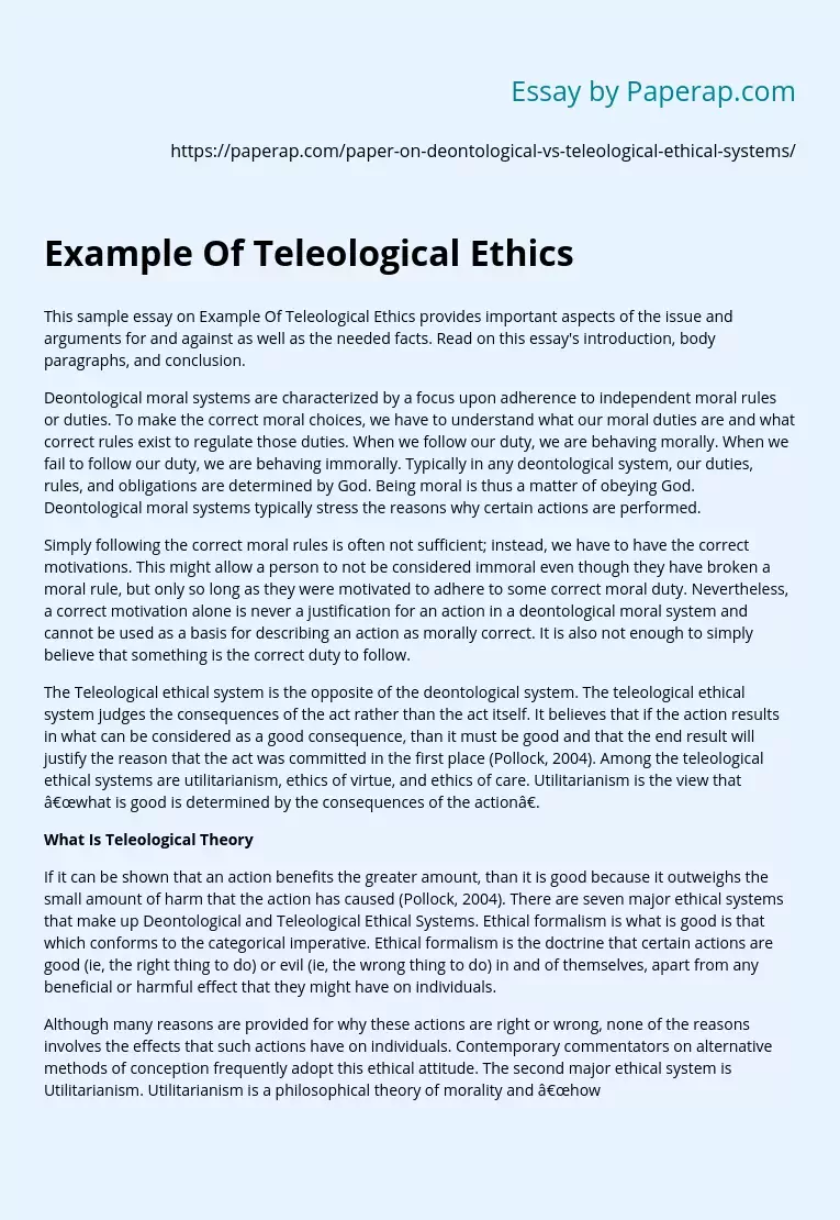 Example Of Teleological Ethics