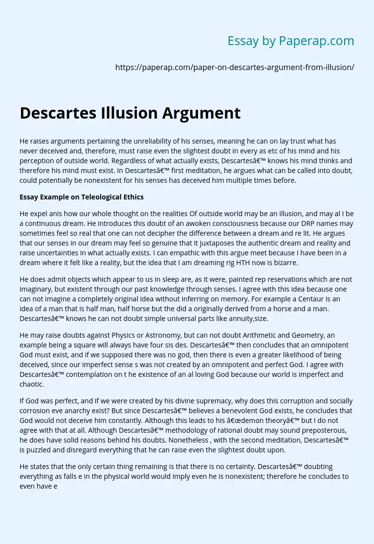 Descartes Illusion Argument