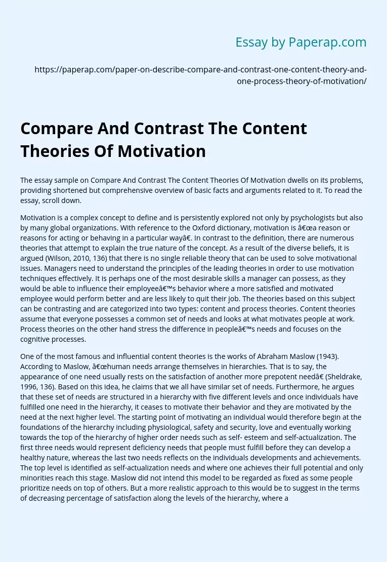 Compare And Contrast The Content Theories Of Motivation