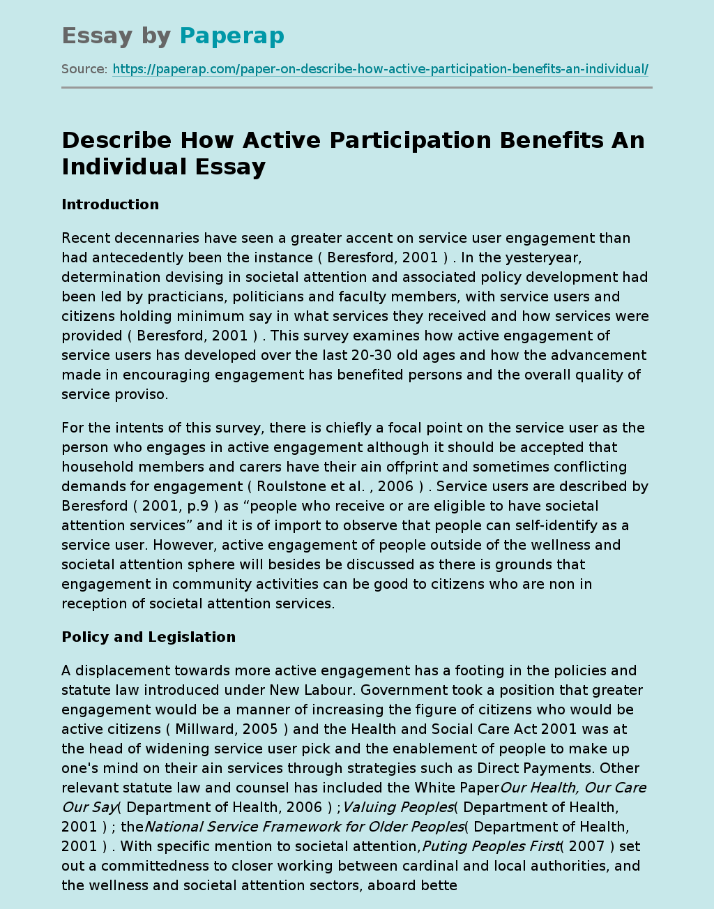 Describe How Active Participation Benefits An Individual