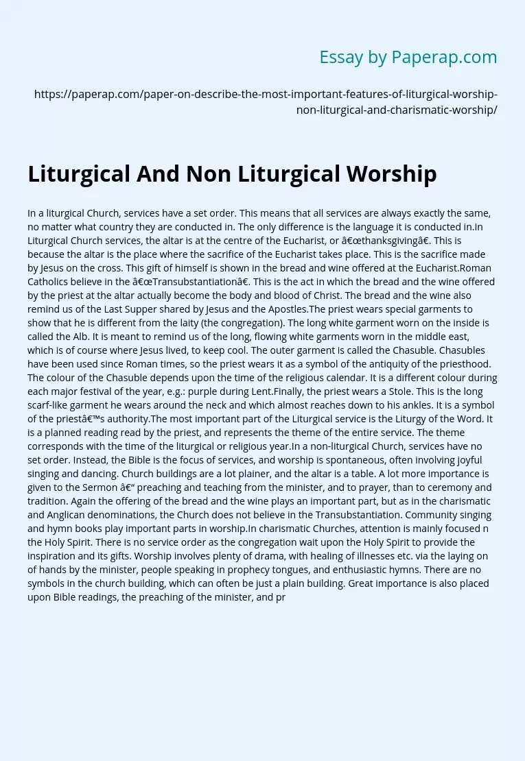 Liturgical And Non Liturgical Worship