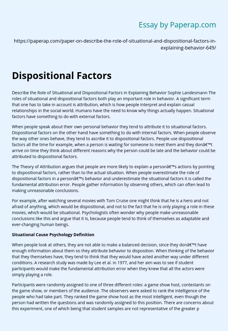 Dispositional Factors
