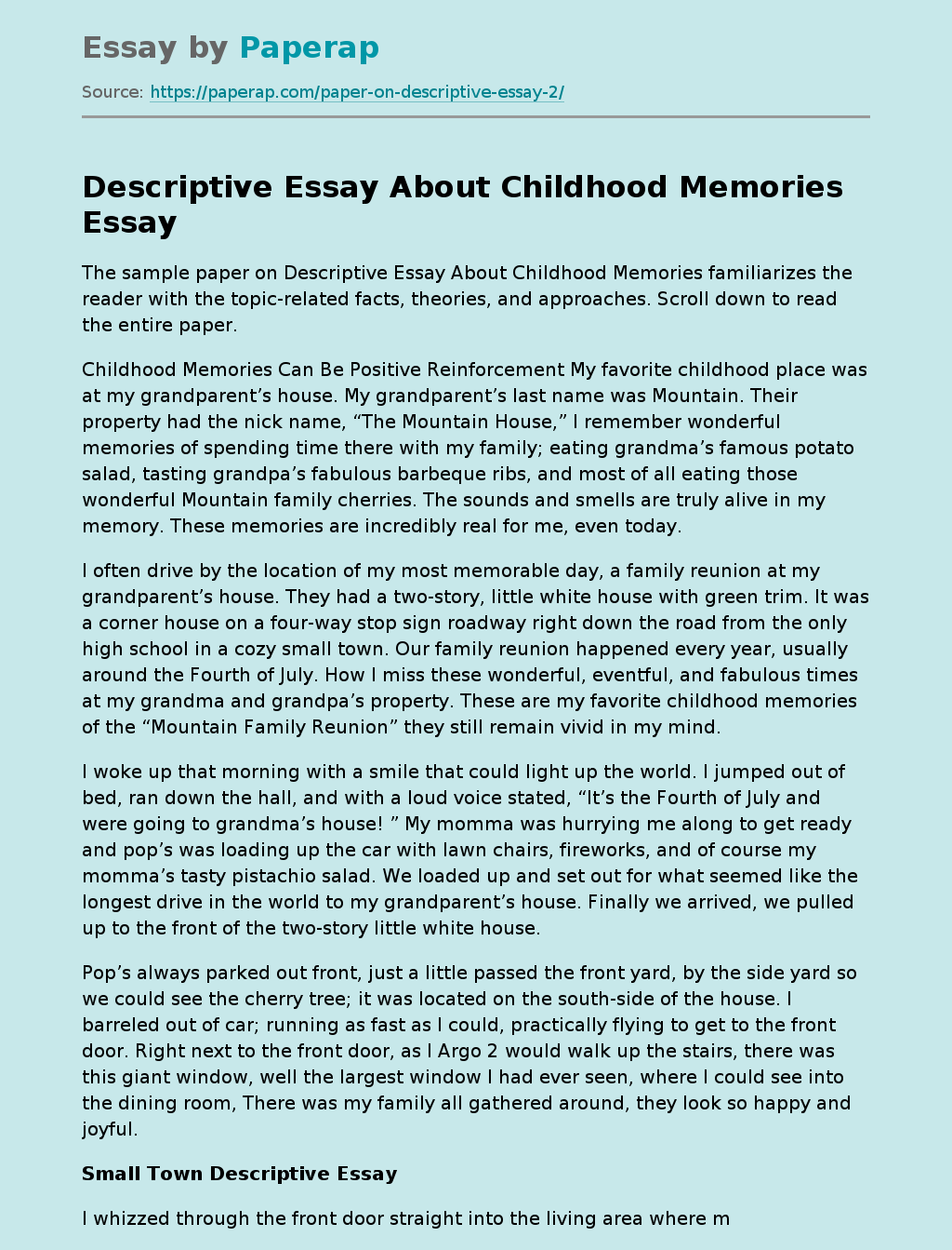 Descriptive Essay About Childhood Memories