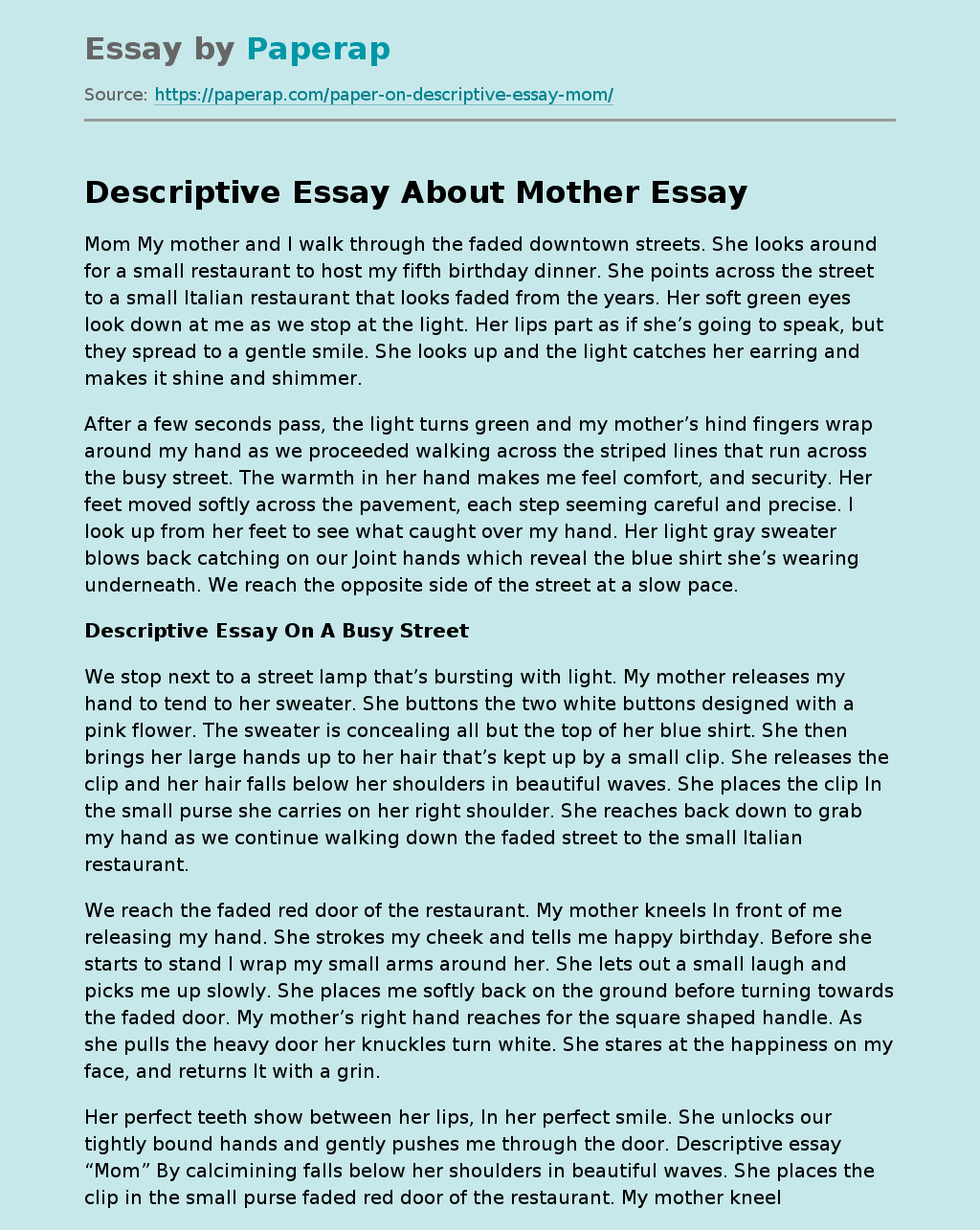 Descriptive Essay About Mother