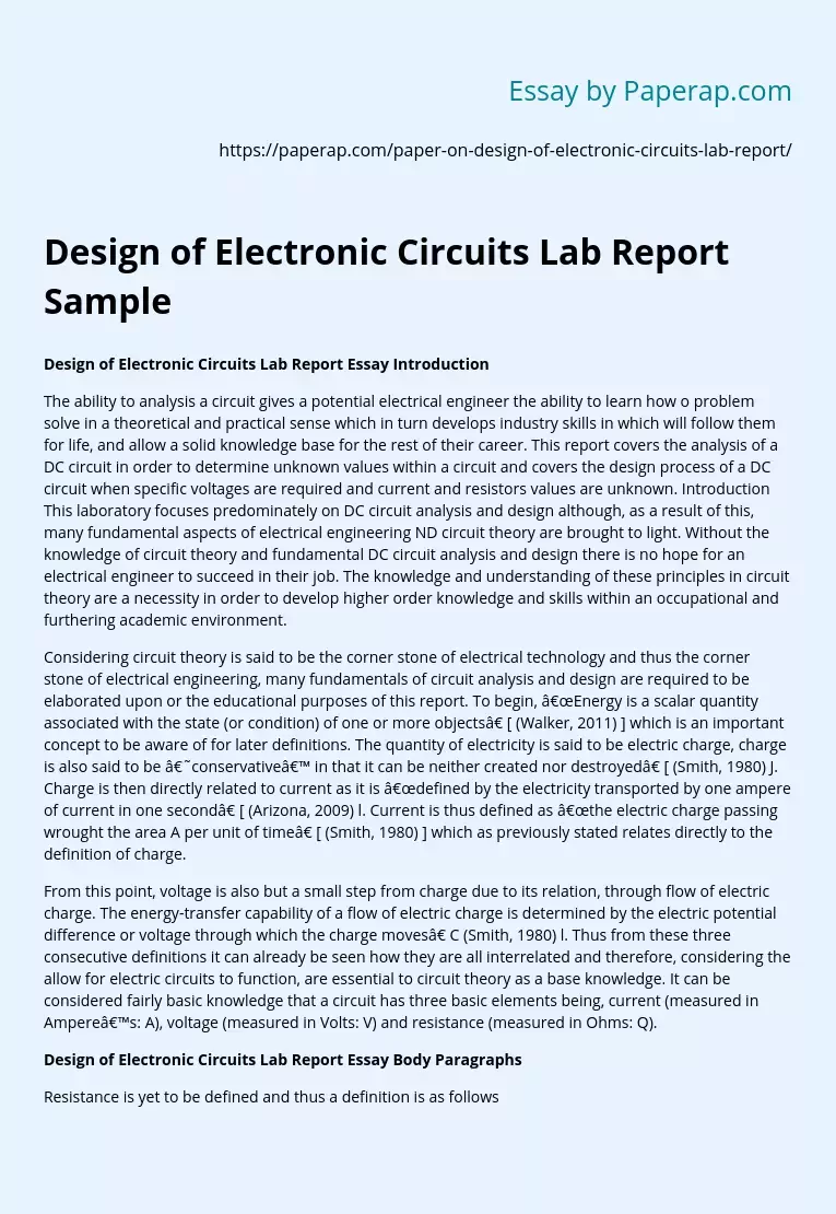 Design of Electronic Circuits Lab Report 