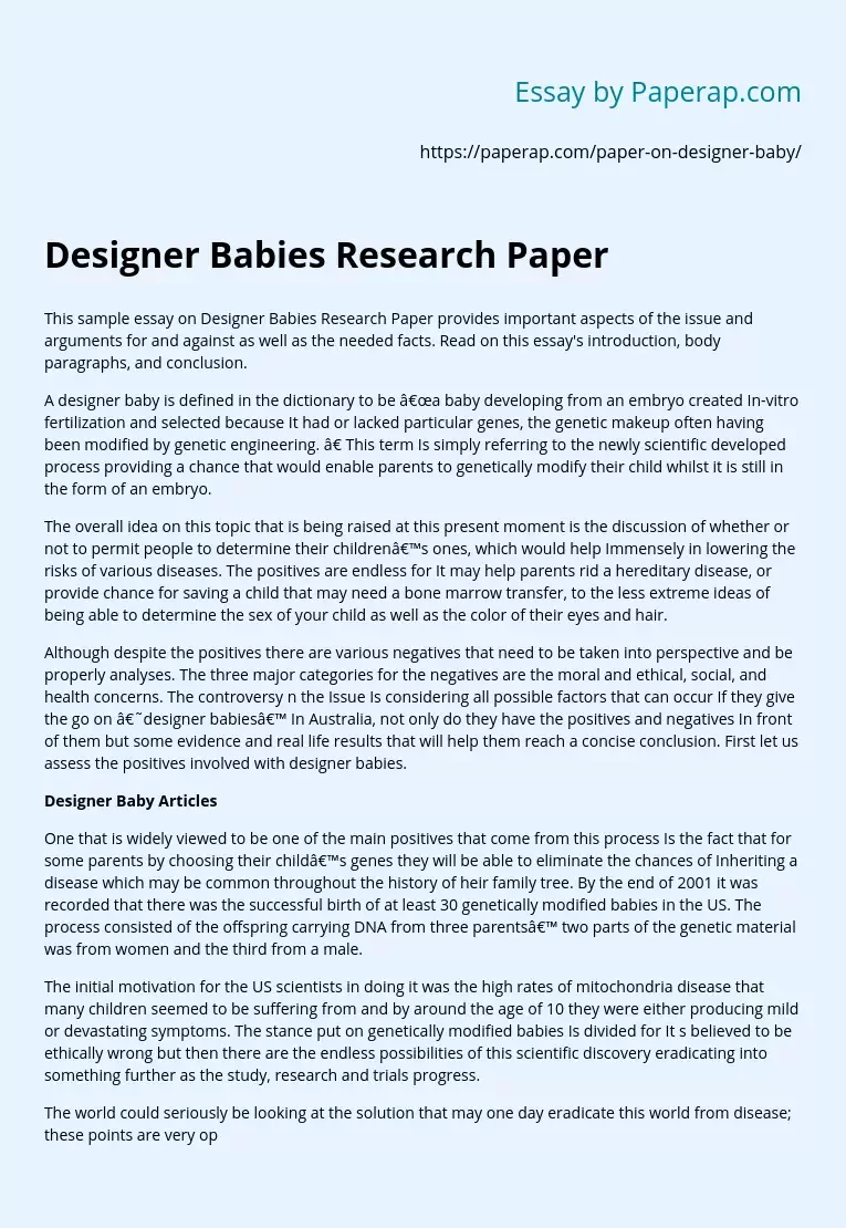 Designer Babies Research Paper