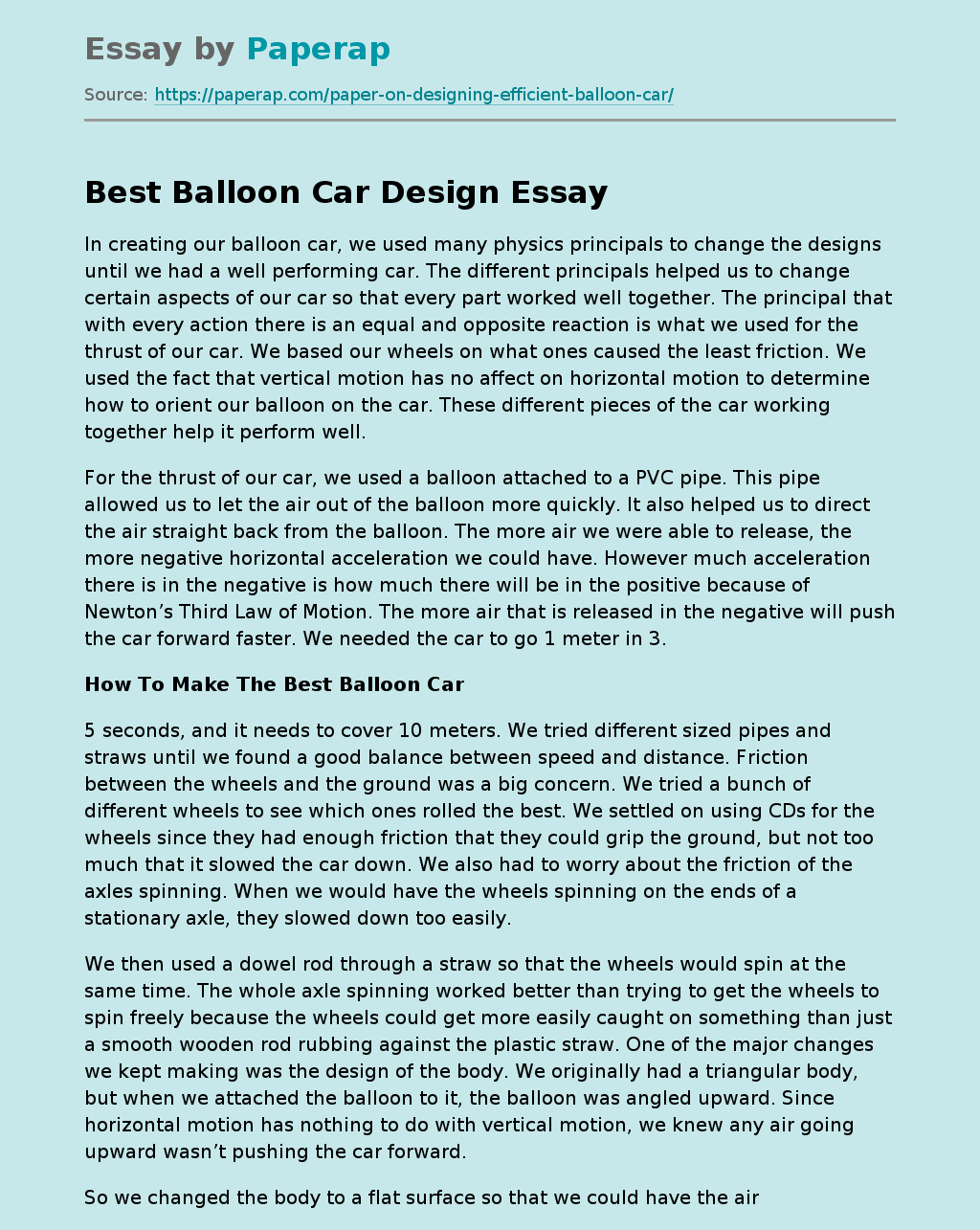 Best Balloon Car Design