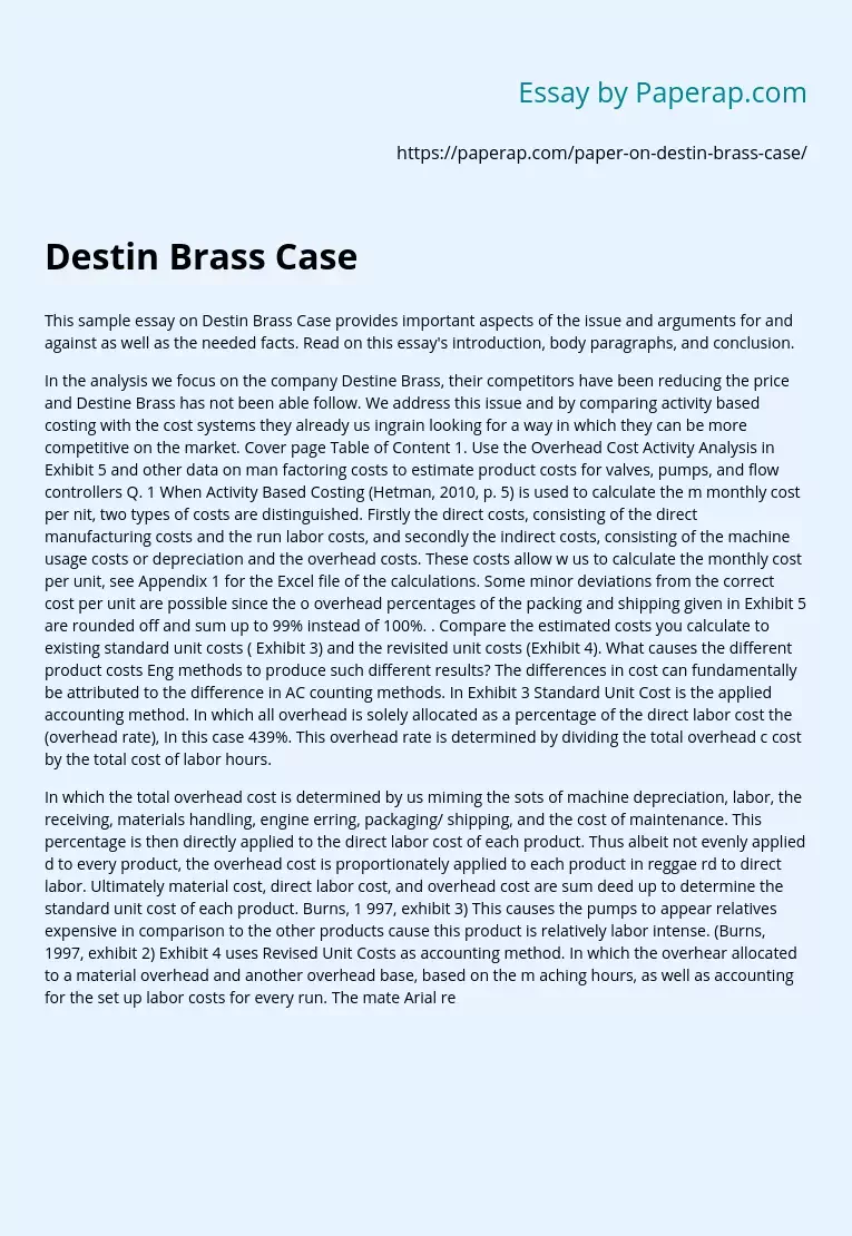 Destin Brass Case Analysis and Solution