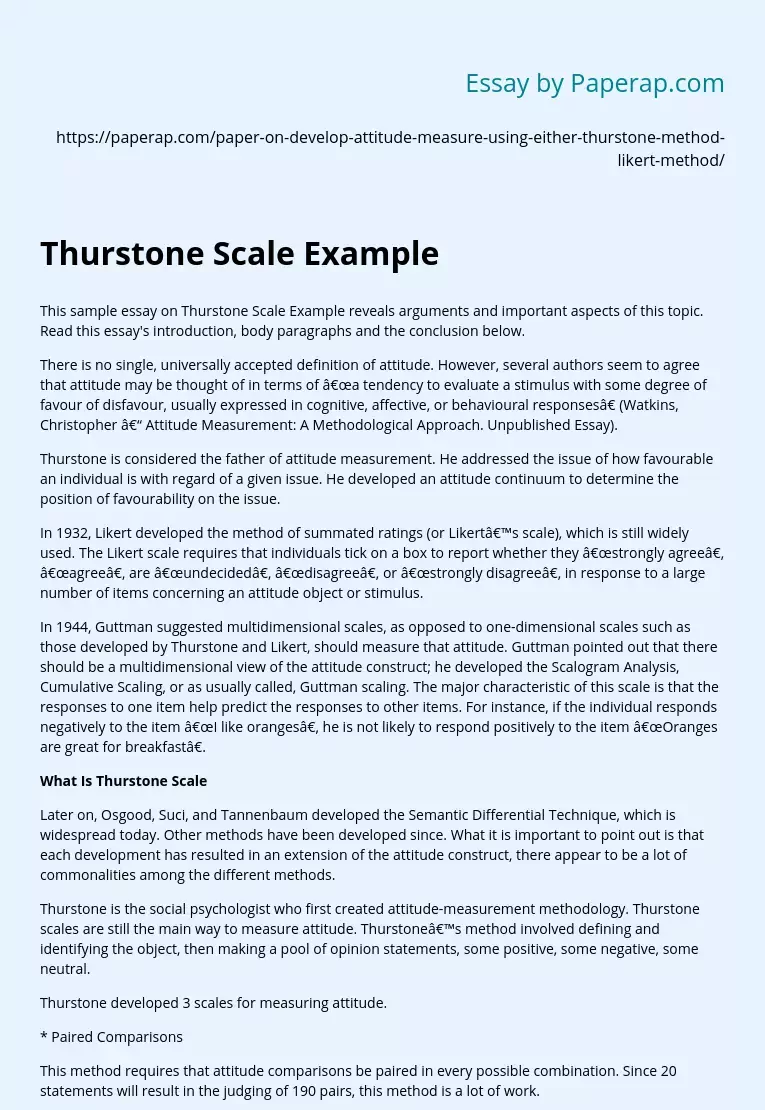 Thurstone Scale Example: What Is Thurstone Scale