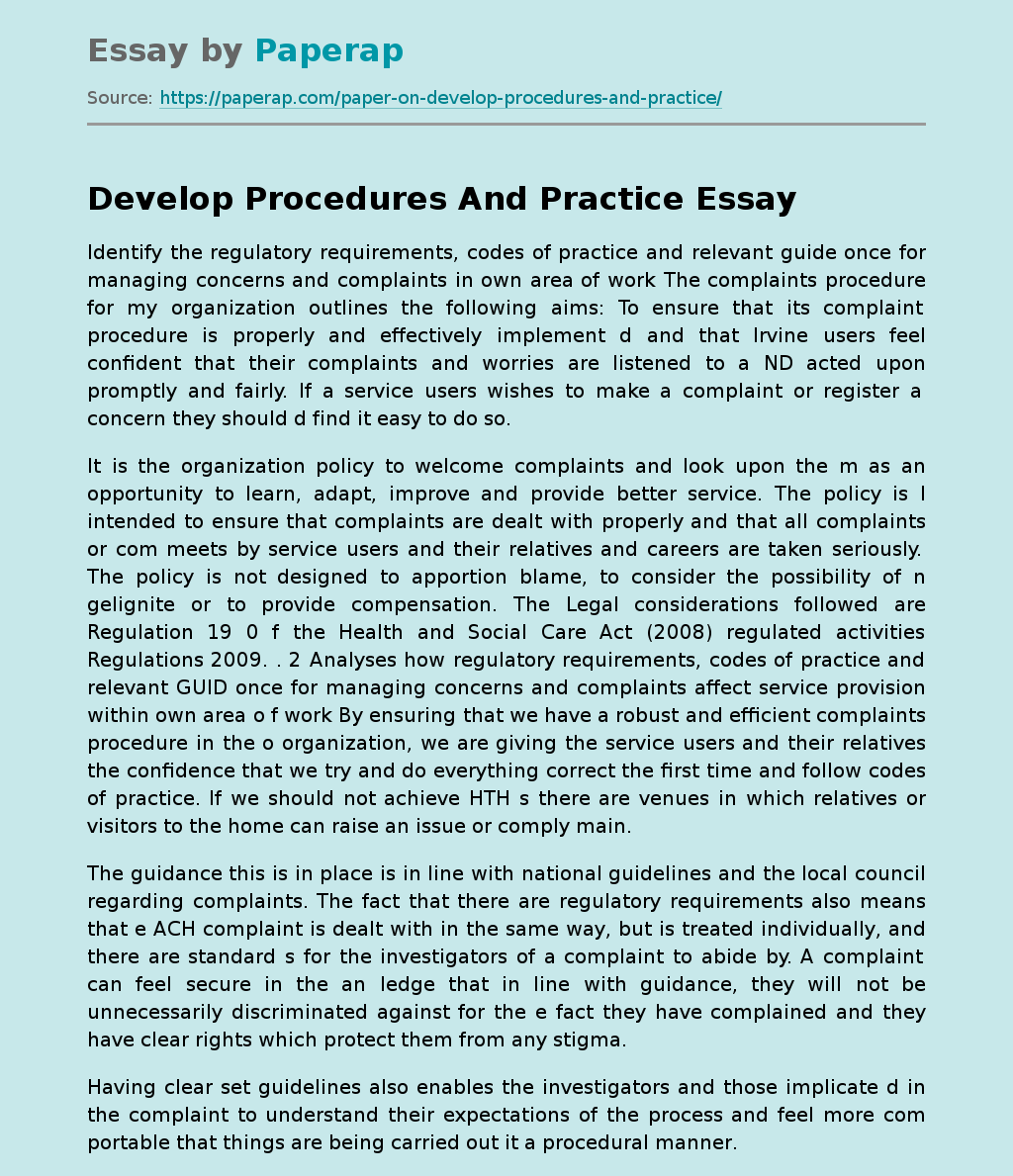 Develop Procedures And Practice