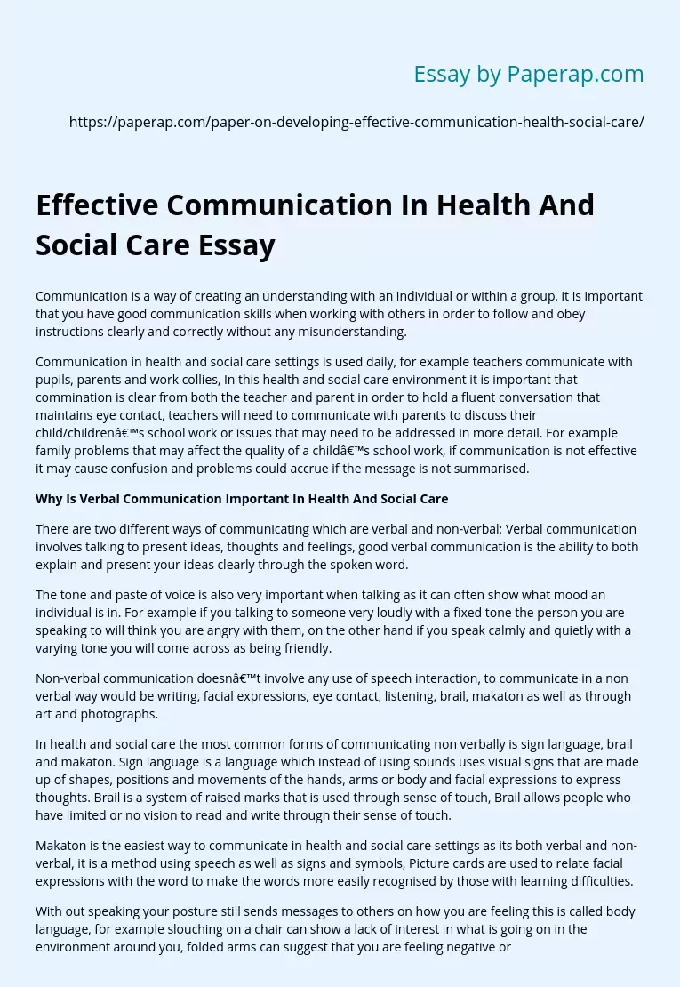 Effective Communication In Health And Social Care Essay
