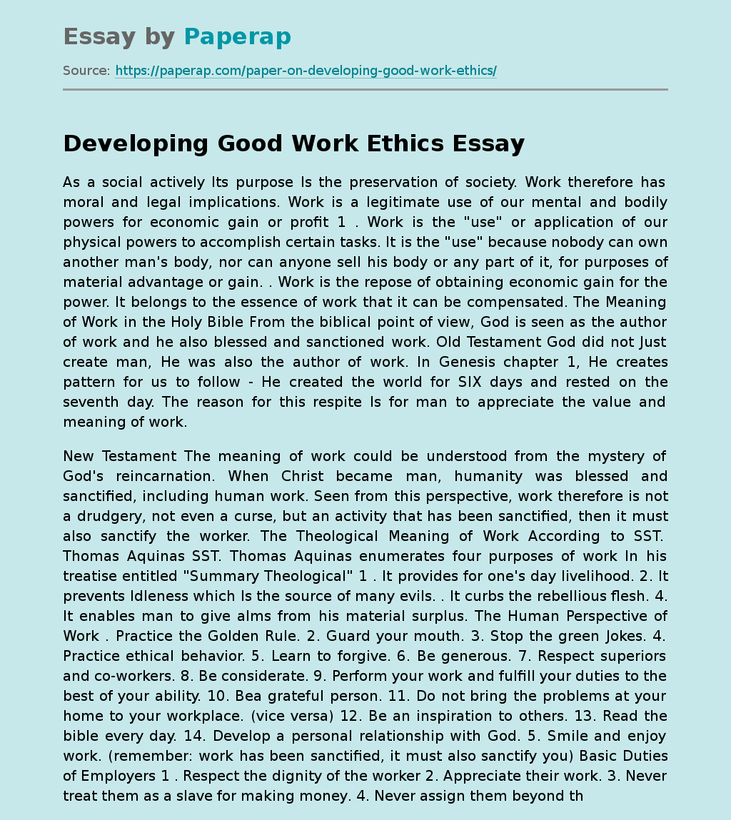 Developing Good Work Ethics