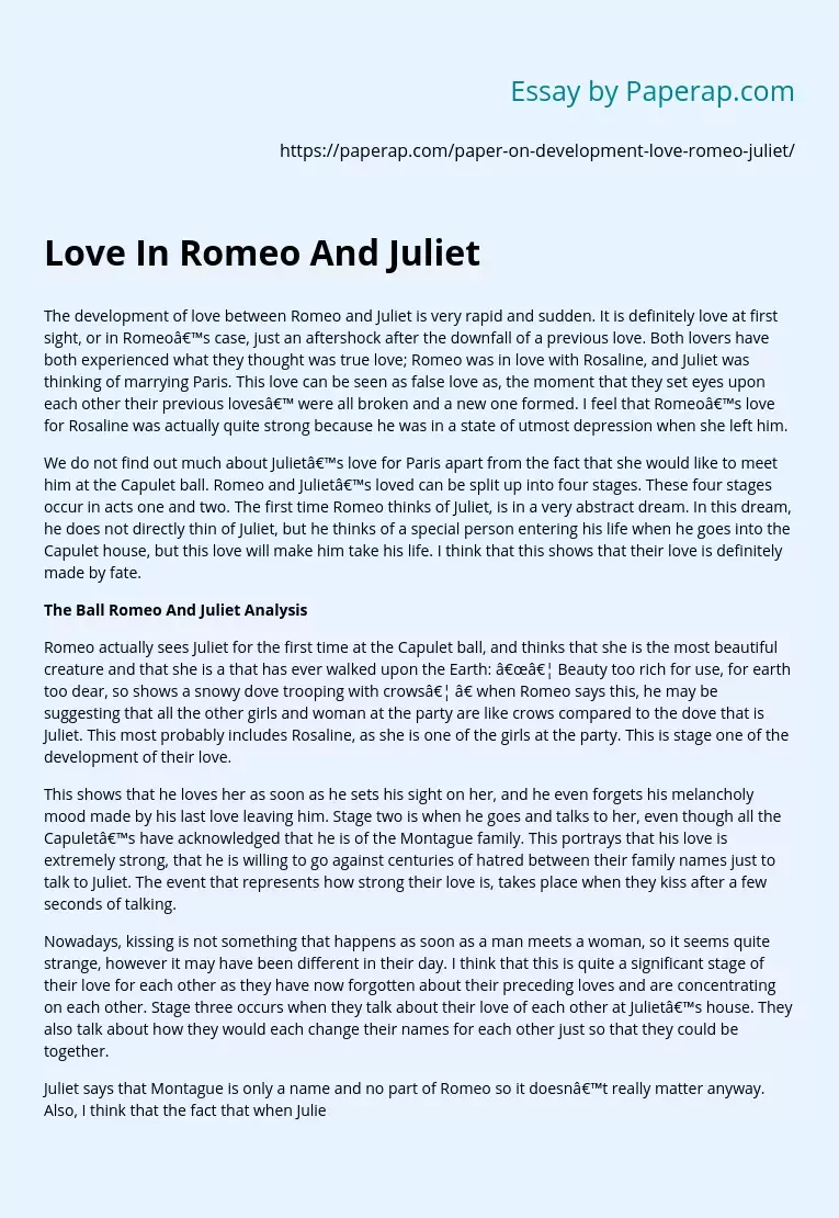are romeo and juliet really in love essay