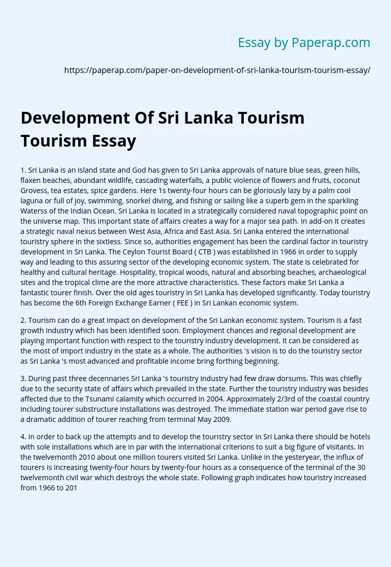 Development Of Sri Lanka Tourism Tourism Essay