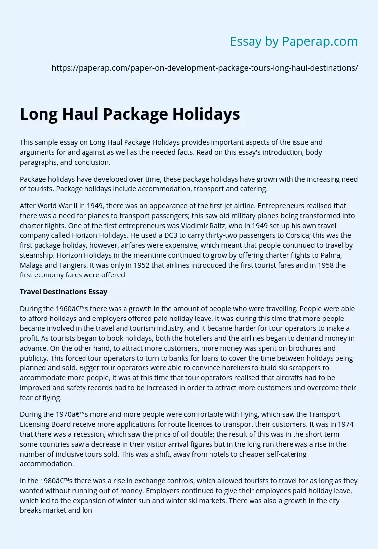 Long Haul Package Holidays