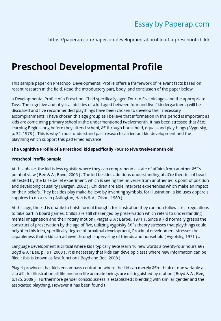 Preschool Developmental Profile
