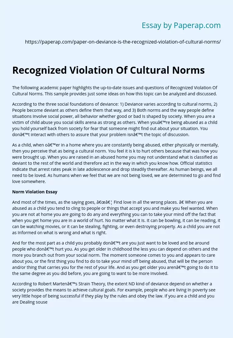Recognized Violation Of Cultural Norms