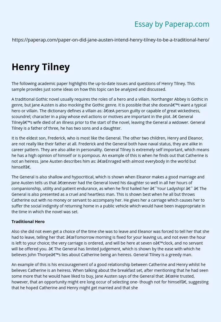 Issues and Questions of Henry Tilney
