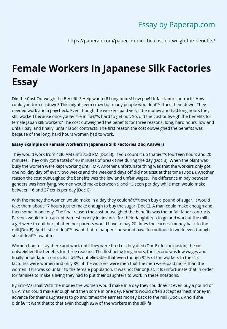 Female Workers In Japanese Silk Factories Essay