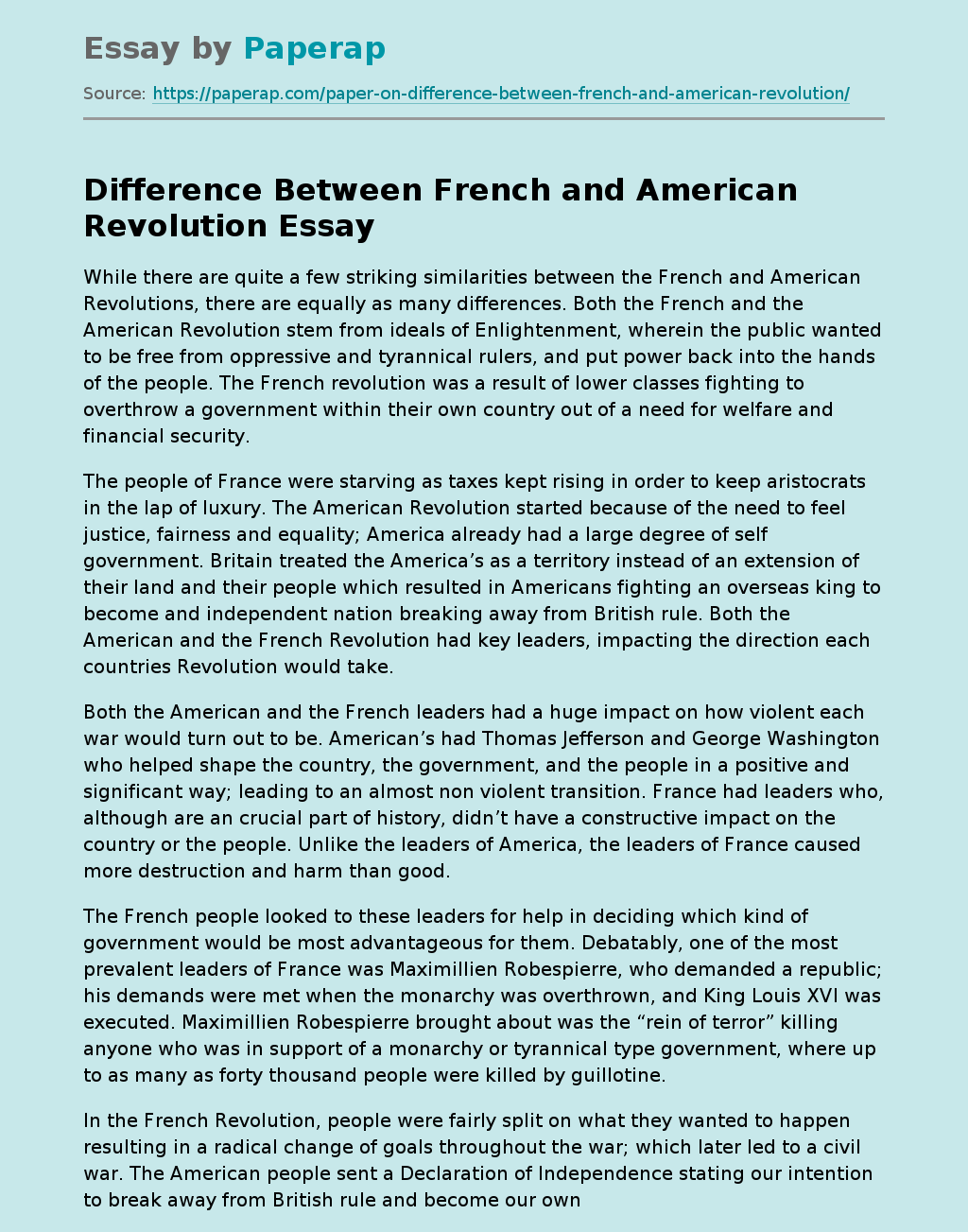 Difference Between French and American Revolution