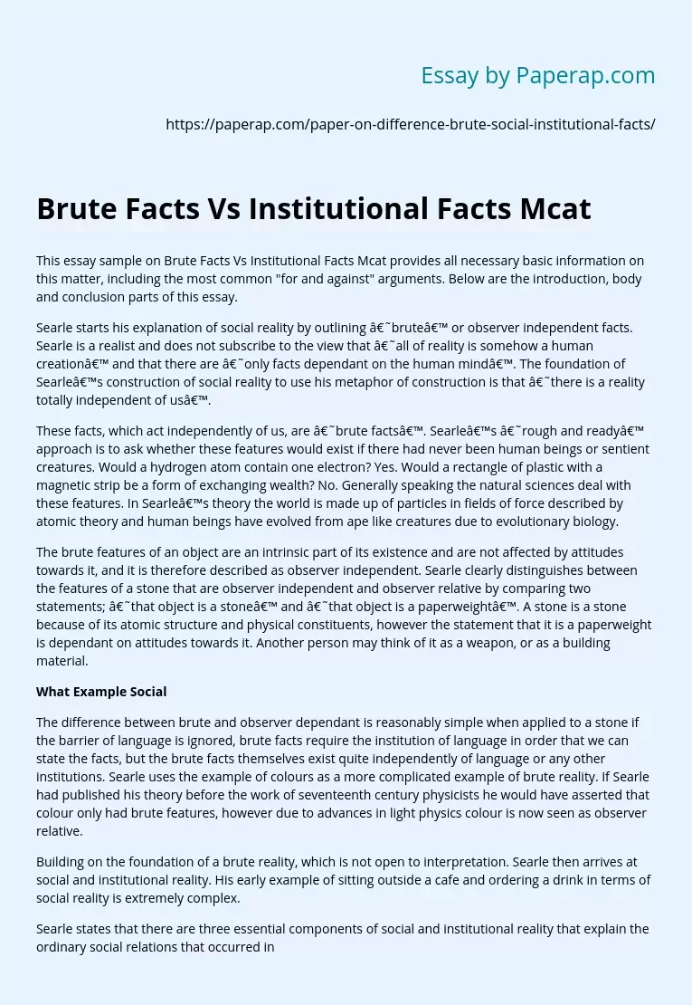 Brute Facts Vs Institutional Facts Mcat