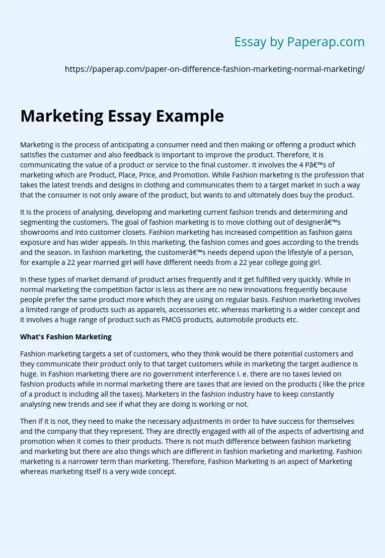 Marketing Essay Example
