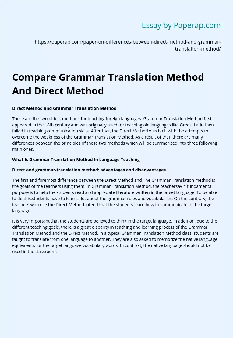Compare Grammar Translation Method And Direct Method