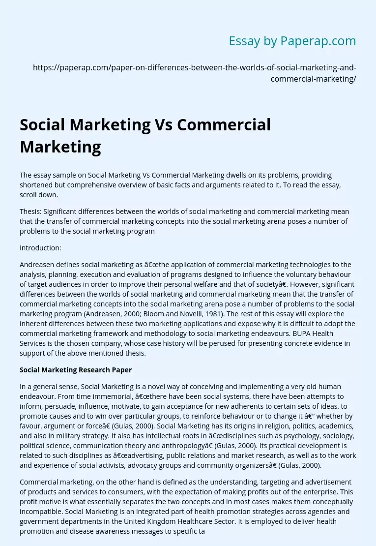 Social Marketing Vs Commercial Marketing