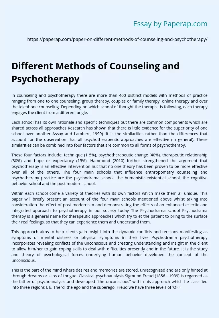Different Methods of Counseling and Psychotherapy