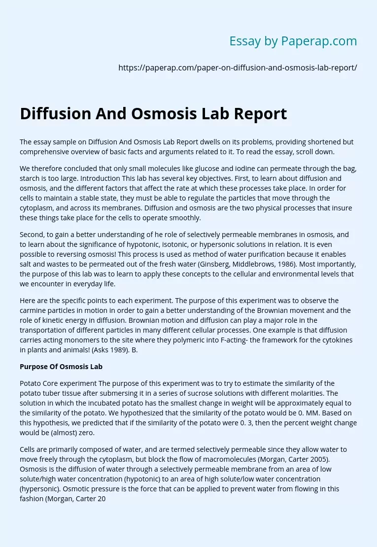 Diffusion And Osmosis Lab Report