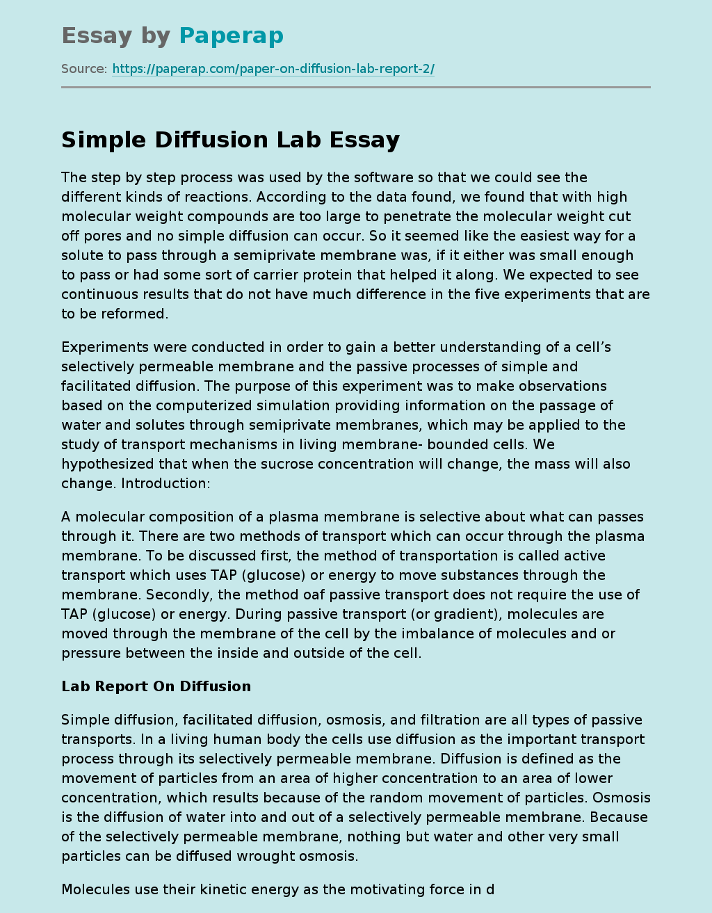 Simple Diffusion Lab