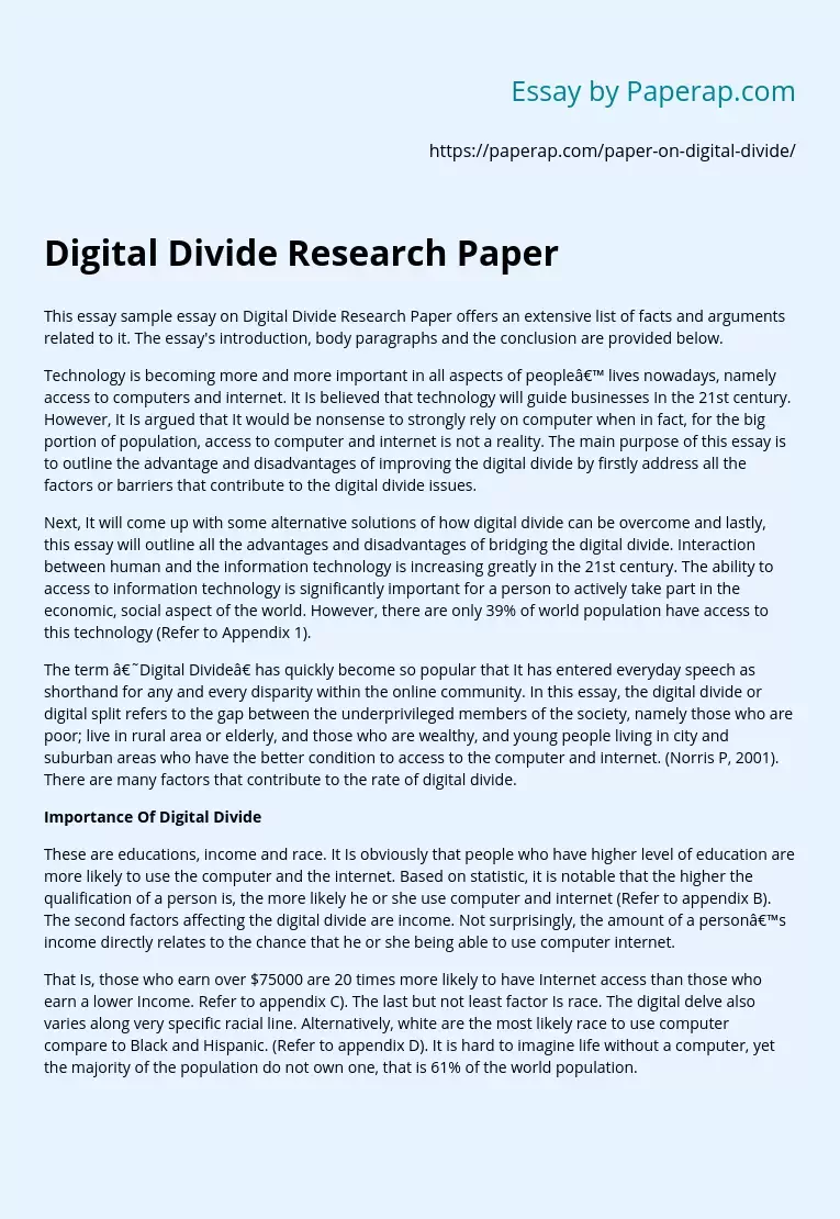 Digital Divide Research Paper
