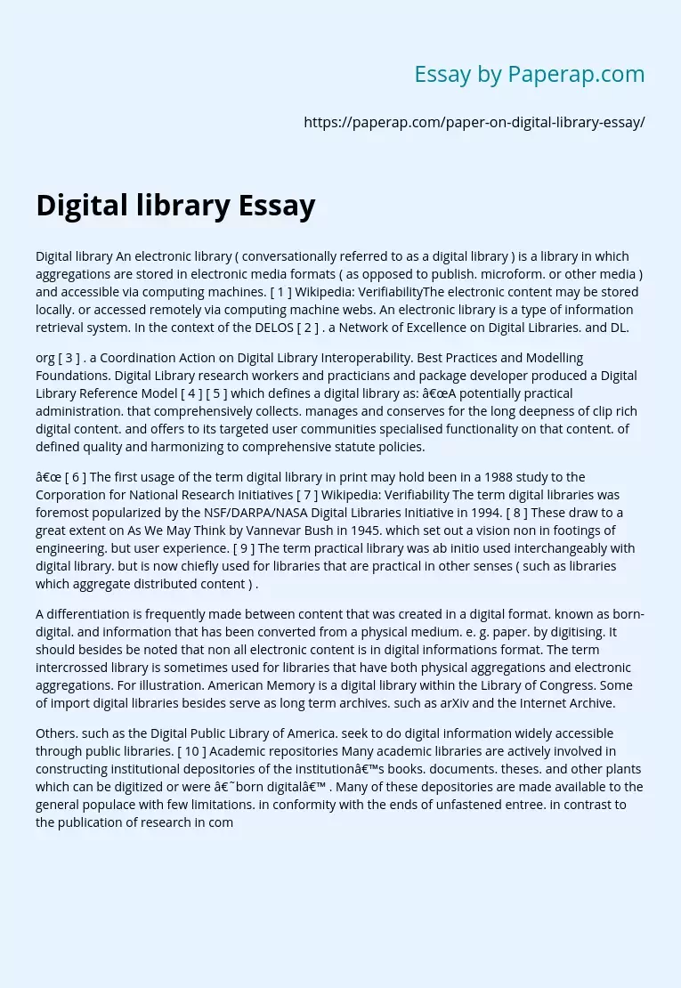 History and Usages of Digital Library