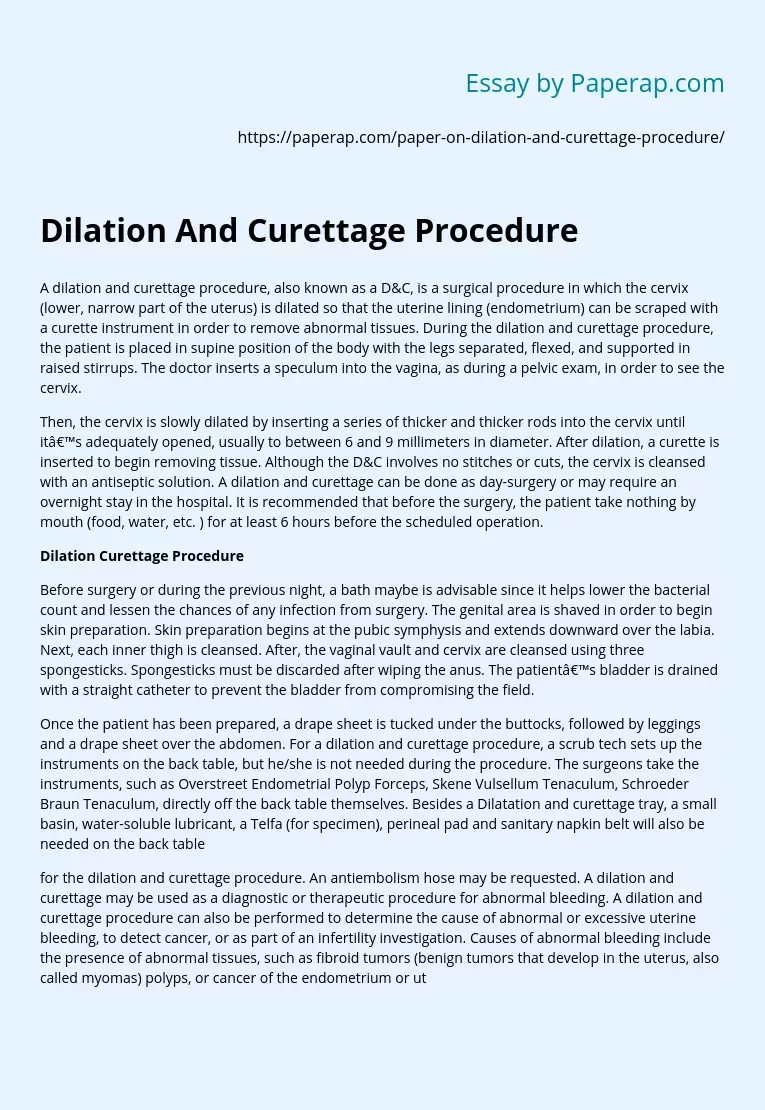 Dilation And Curettage Procedure