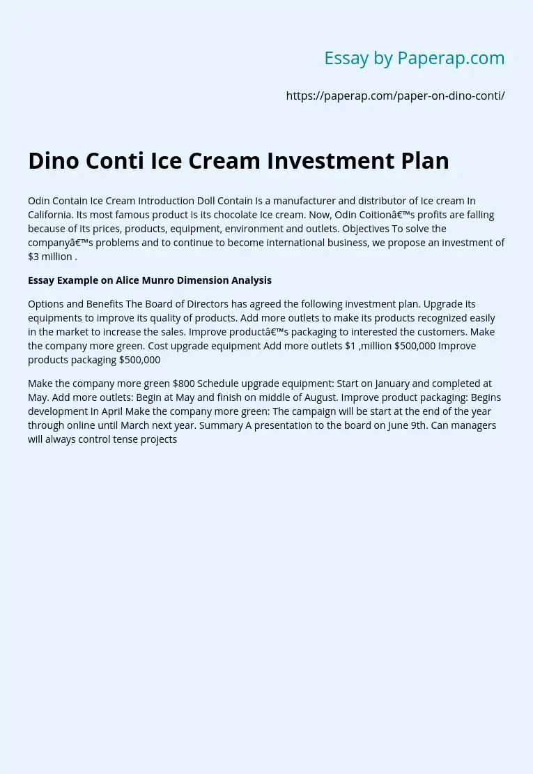 Dino Conti Ice Cream Investment Plan