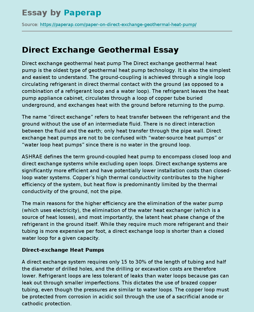 Direct Exchange Geothermal