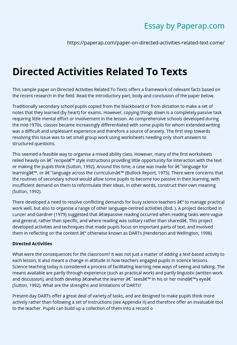 Directed Activities Related To Texts