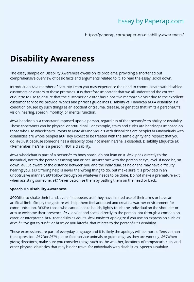 Disability Awareness Issue