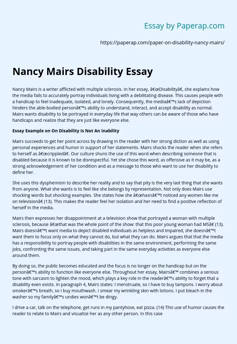 Nancy Mairs Disability Essay