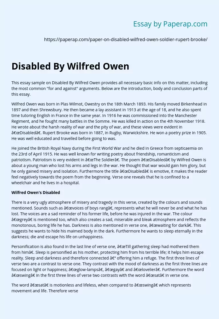 Disabled By Wilfred Owen