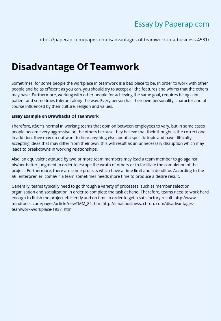 Disadvantage Of Teamwork