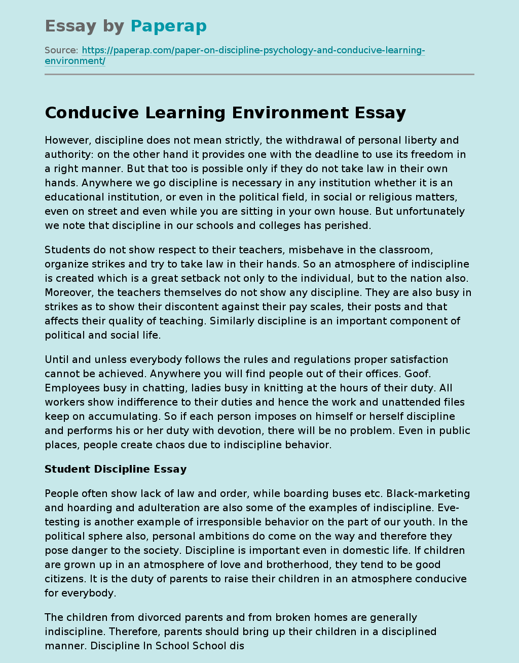 learning environment introduction essay
