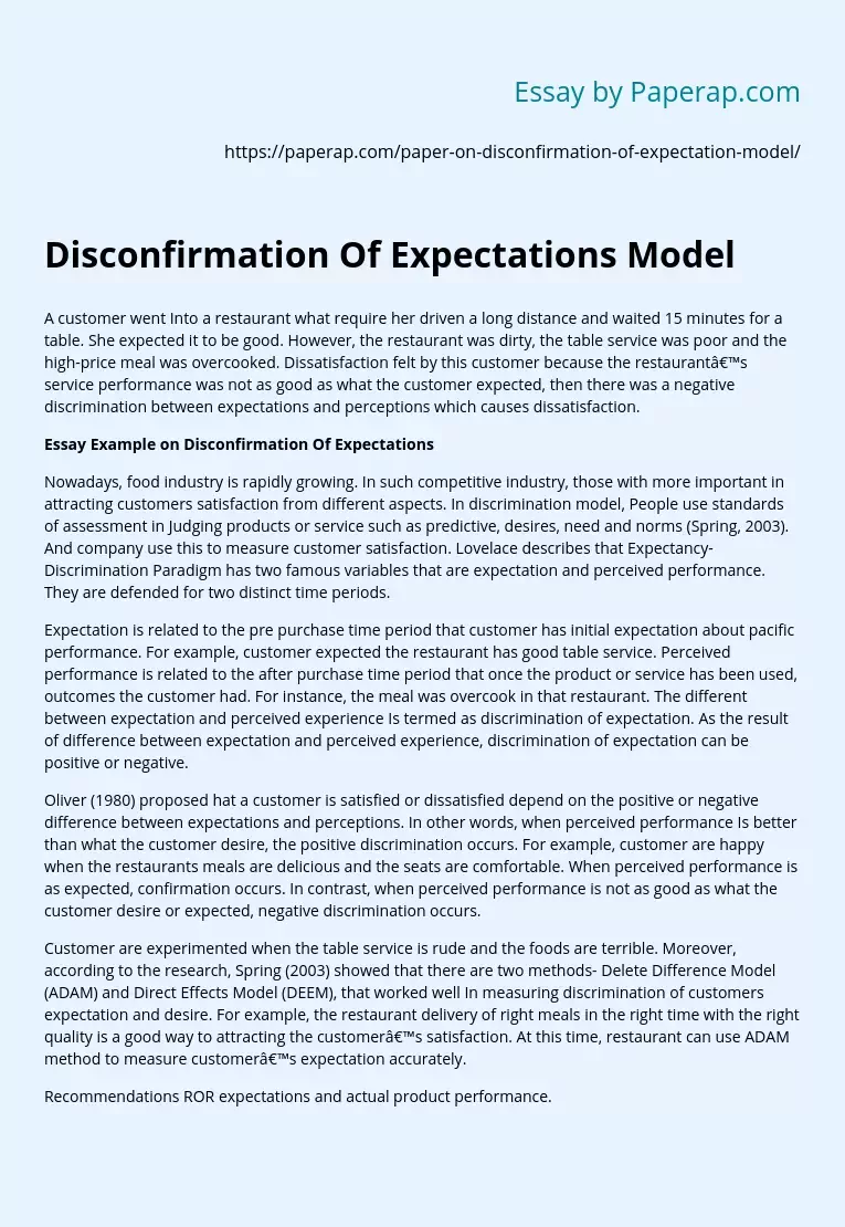 Disconfirmation Of Expectations Model
