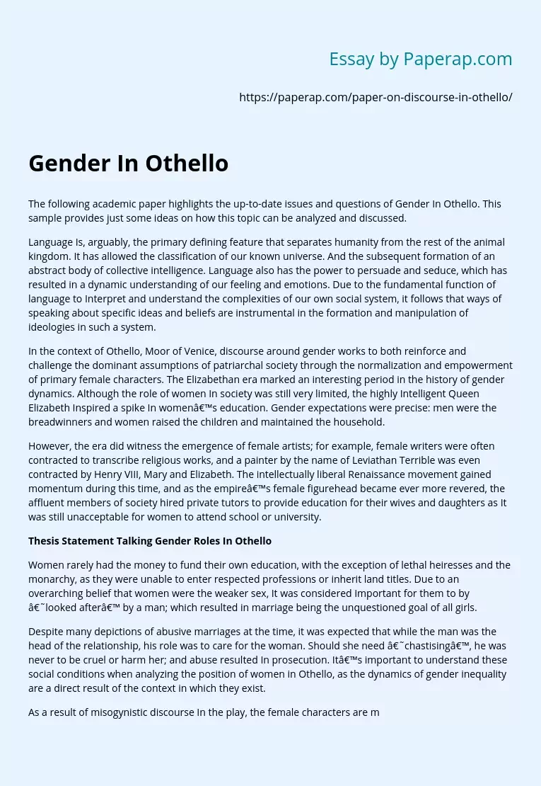 Gender In Othello