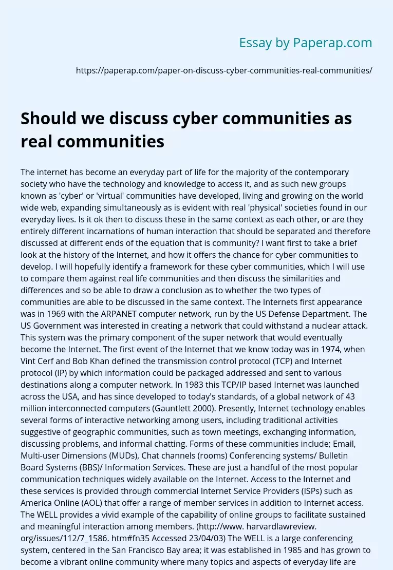 Should we discuss cyber communities as real communities