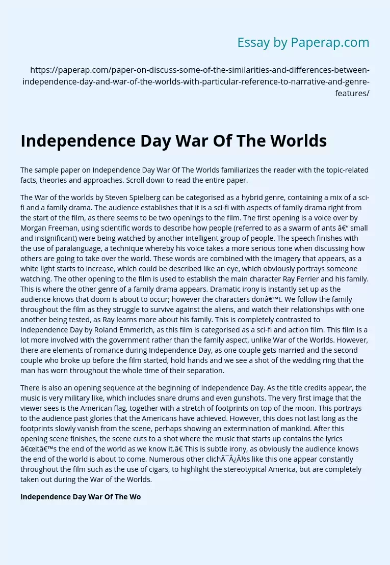 Independence Day War Of The Worlds