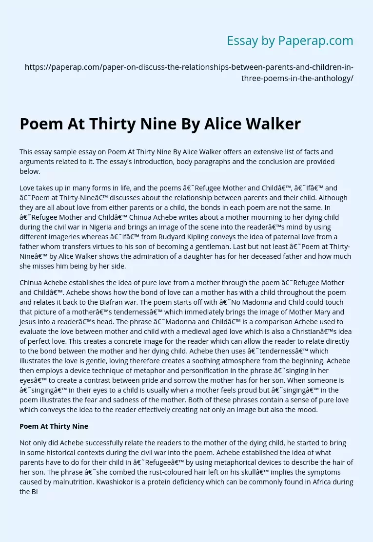 Poem At Thirty Nine By Alice Walker