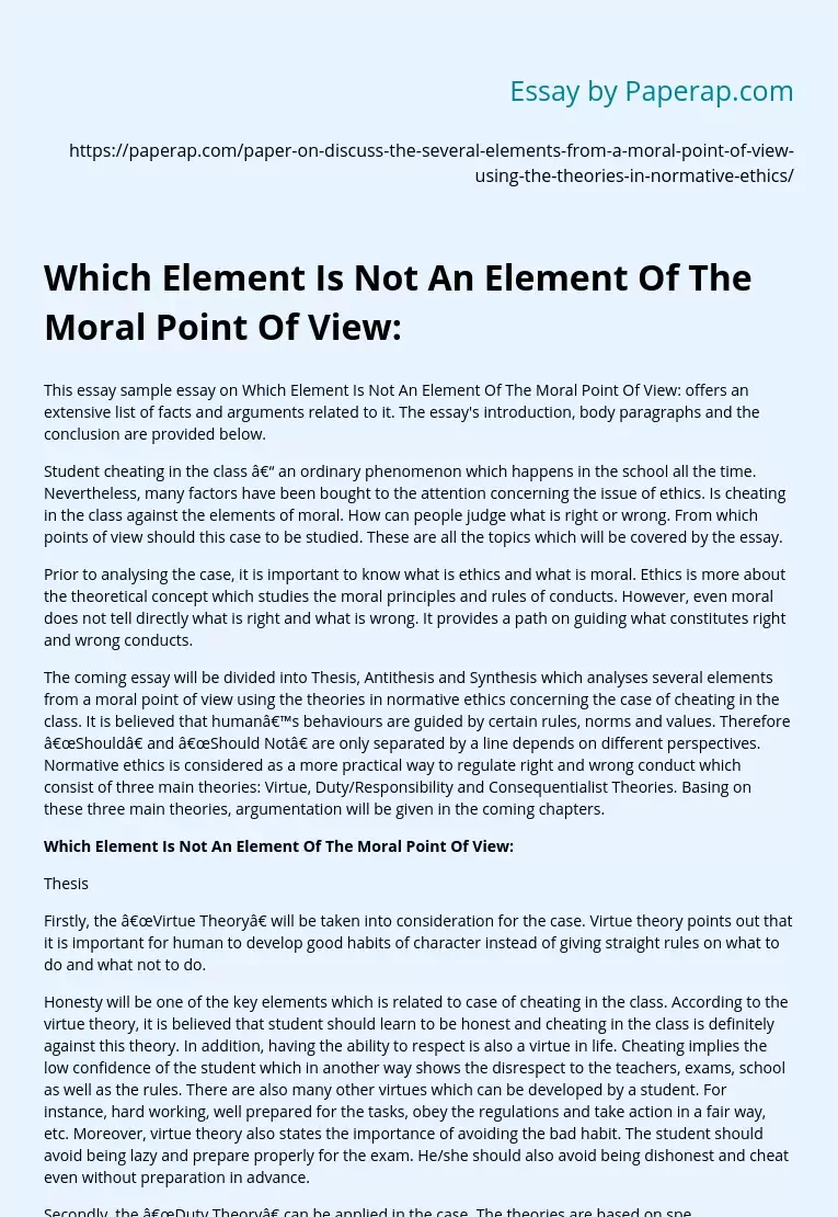 Which Element Is Not An Element Of The Moral Point Of View